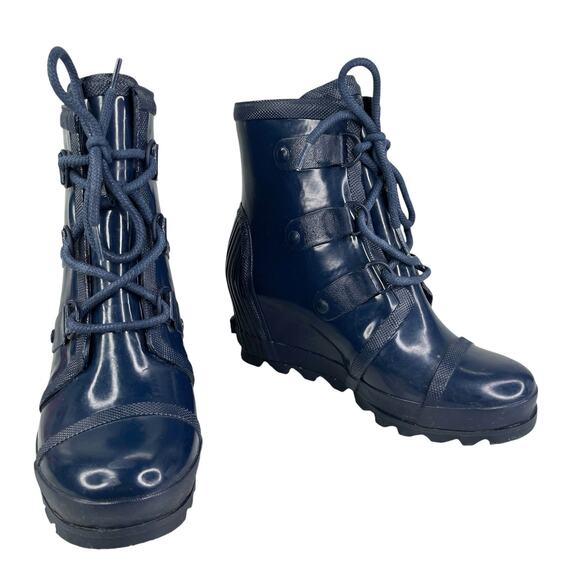 Sorel Joan of Arctic Wedge Rain Boots Waterproof Blue Glossy 9.5 - Picture 1 of 15